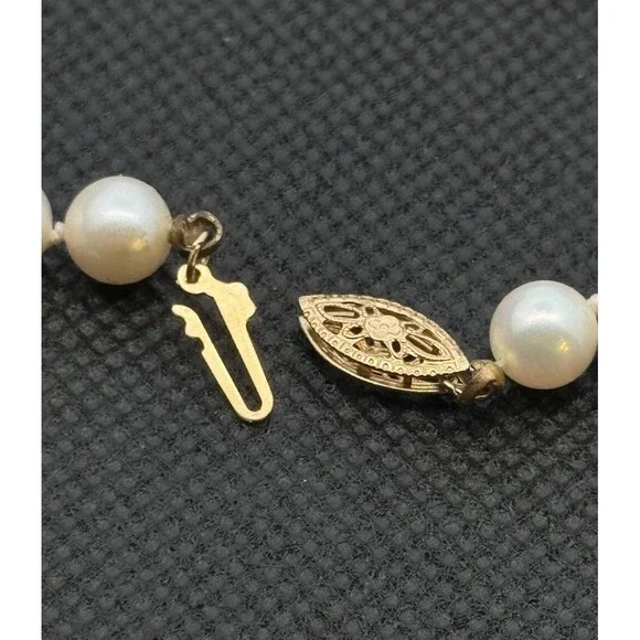 Estate Designer 14K Yellow Gold 6 mm Hand Knotted Pearl Necklace - Picture 7 of 8